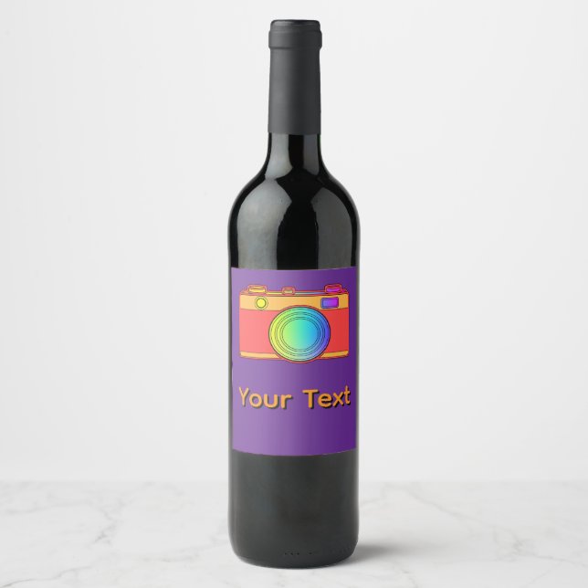Personalise Camera Design Purple Wine Label (Front)