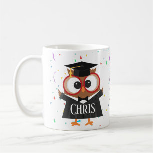 Personalise cap and gown owl graduation mug