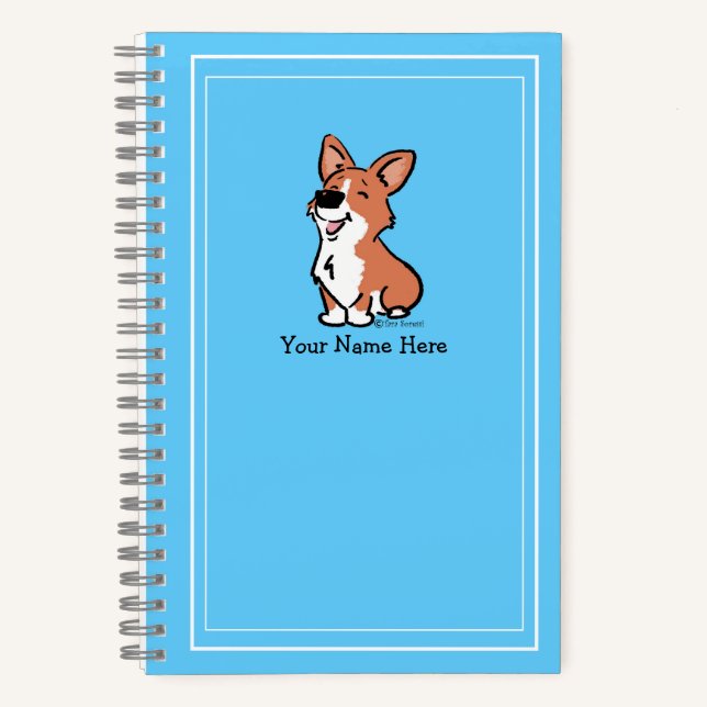 Personalise Cartoon Corgi Cute Teal Simple Custom Notebook (Front)