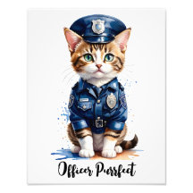 Personalise Cat in Police Uniform Watercolor Art