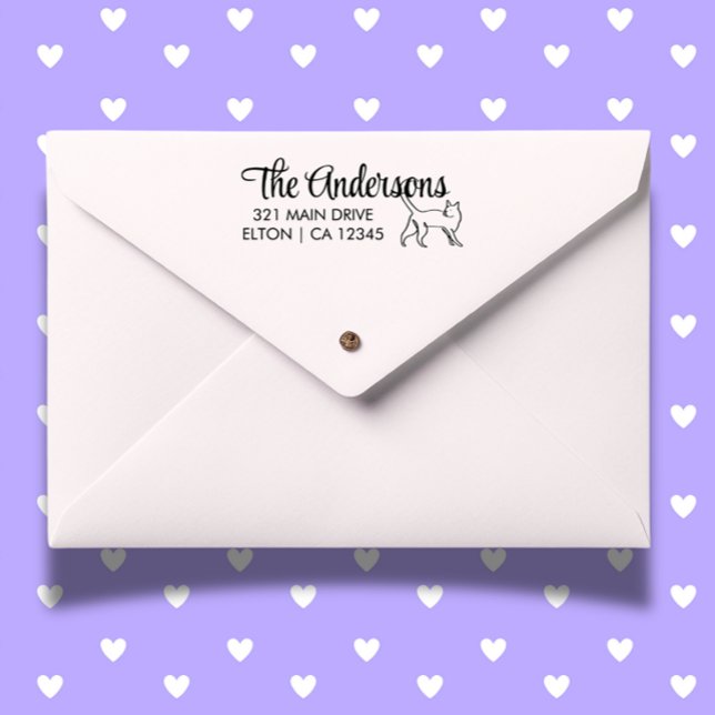 Personalise Cat Script Return Address  Self-inking Stamp (Create heartfelt mail with a Personalize Cat Script Return Address Self-inking Stamp.  )