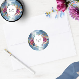 Personalise, Celestial Floral Favour /Envelope Sea Classic Round Sticker