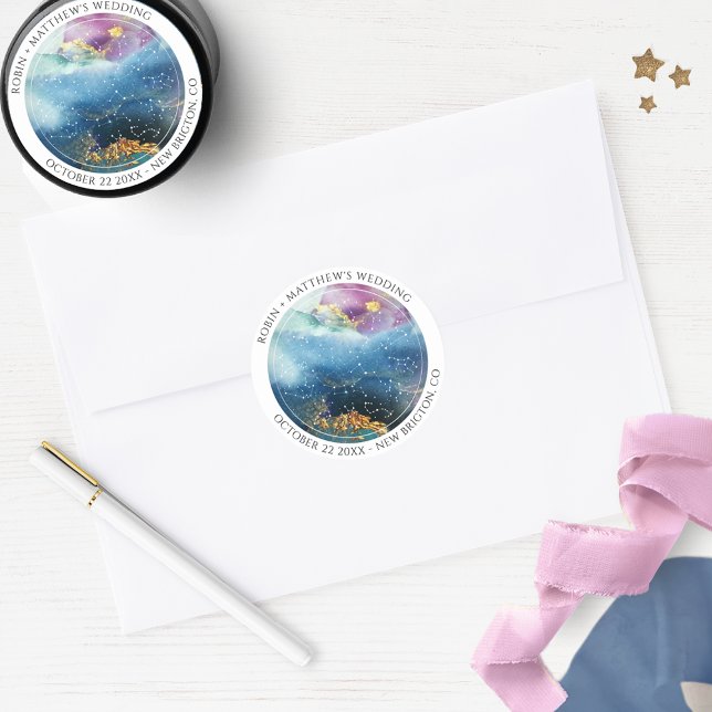 Personalise, Celestial Theme Favour / Envelope Sea Classic Round Sticker (Creator Uploaded)