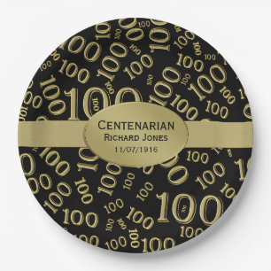Personalise:  Centenarian, 100th Birthday Theme Paper Plate