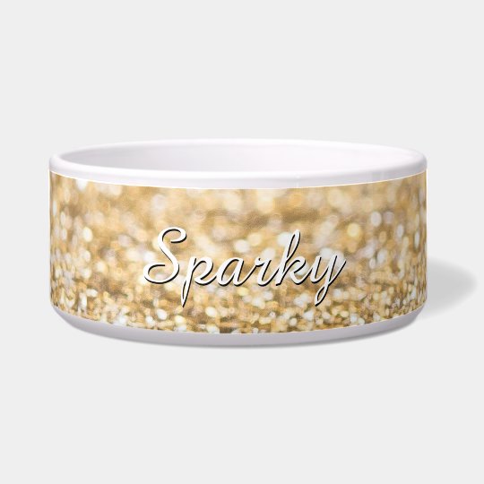 Personalise champagne gold glitter sparkles dog food bowls