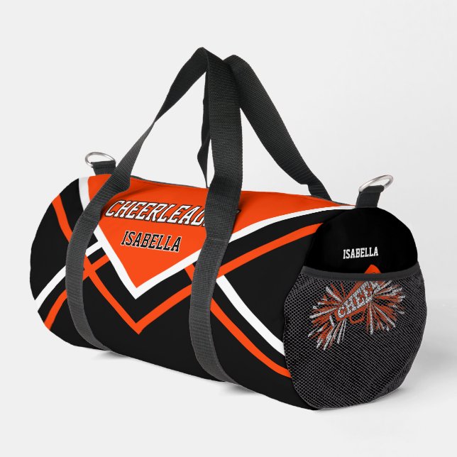 Personalise Cheerleader | Orange, Black, White Duffle Bag (Right Corner)