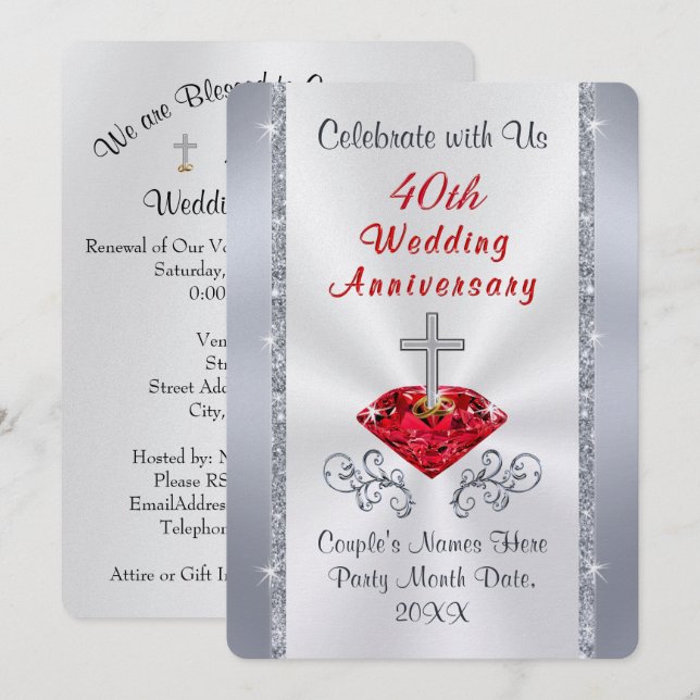 Personalise Christian 40th Anniversary Invitations (Front/Back)
