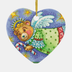 Personalise Christmas Angel Bear Folk Art Ornament