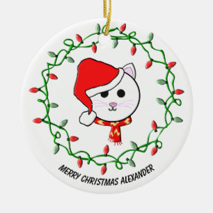 Personalise Christmas Cat Ceramic Tree Decoration