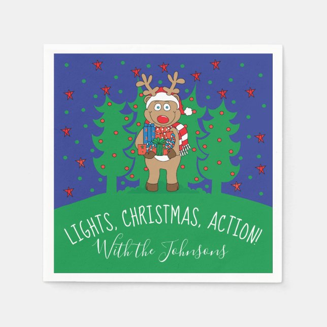 Personalise Christmas Cocktail Napkins Reindeer (Front)