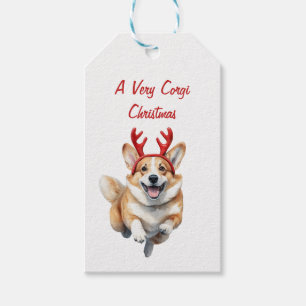 Personalise Christmas Corgi with Reindeer antlers Gift Tags