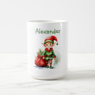 Personalise Christmas elf with a sack of gifts Coffee Mug