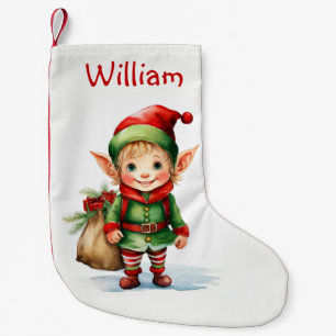 Personalise Christmas elf with a sack of gifts Small Christmas Stocking