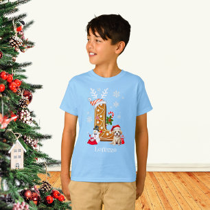Personalise Christmas Gingerbread Alphabet L Boy T-Shirt