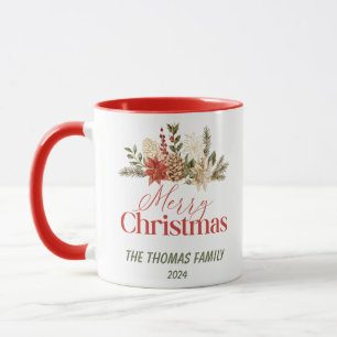 Personalise Christmas Gold Floral Merry Christmas Mug
