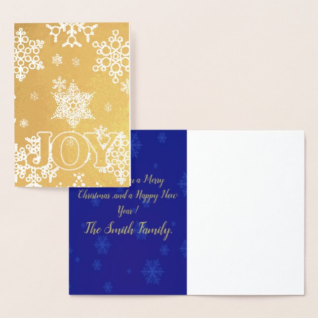 Personalise Christmas JOY Snowflake Pattern Custom Foil Card (Display)