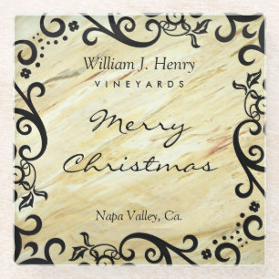 Personalise Christmas Marble Scroll Wine Glass Coaster