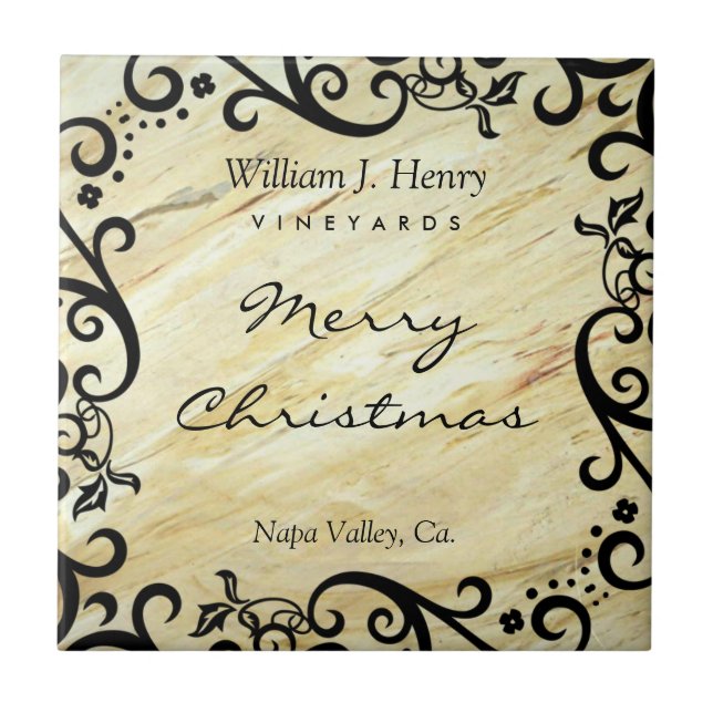 Personalise Christmas Marble Scroll Wine Tile (Front)