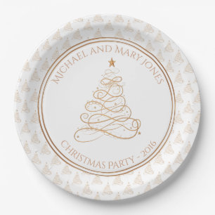 Personalise: "Christmas Party" Golden Tree Paper Plate