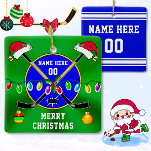 Personalise, Christmas Presents for Hockey Players Ceramic Ornament