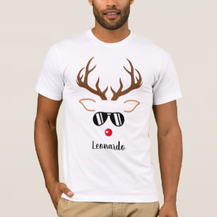 Personalise Christmas Reindeer sunglasses red nose T-Shirt