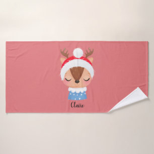 Personalise Christmas Sleeping Reindeer Face Bath Towel