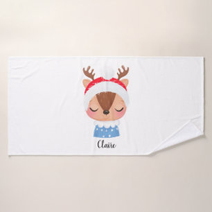 Personalise Christmas Sleeping Reindeer Face Bath Towel
