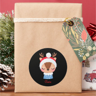 Personalise Christmas Sleeping Reindeer Face Classic Round Sticker