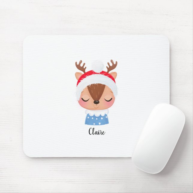 Personalise Christmas Sleeping Reindeer Face Mouse Mat (With Mouse)