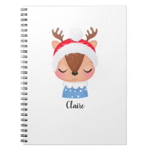 Personalise Christmas Sleeping Reindeer Face Notebook