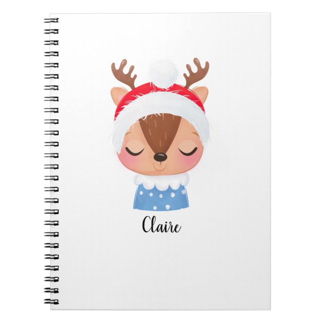 Personalise Christmas Sleeping Reindeer Face Notebook (Front)