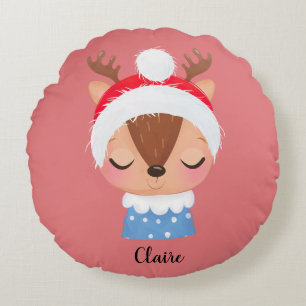 Personalise Christmas Sleeping Reindeer Face Round Cushion
