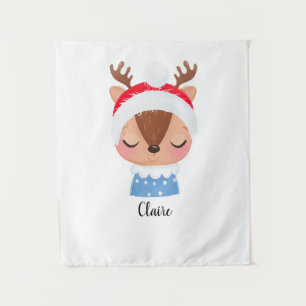 Personalise Christmas Sleeping Reindeer Face Tapestry