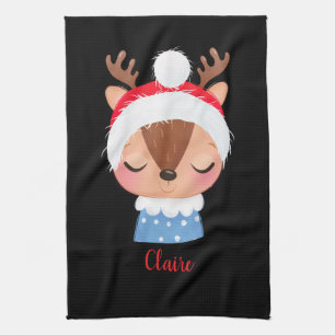 Personalise Christmas Sleeping Reindeer Face Tea Towel