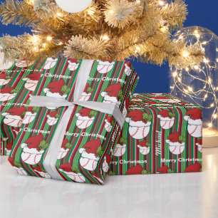 Personalise Christmas Sport Baseball Stripes  Wrapping Paper