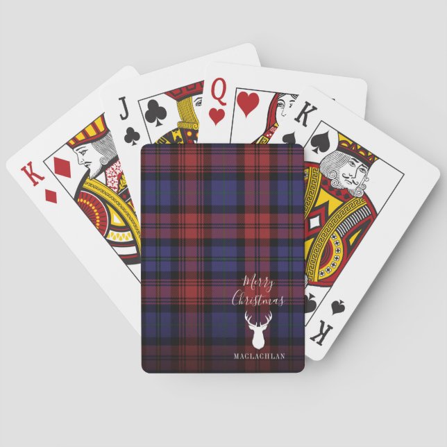 Personalise Christmas Tartan Clan MacLachlan Plaid Playing Cards (Back)
