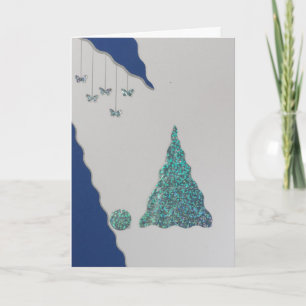 Personalise Christmas tree and shiny butterflys Holiday Card