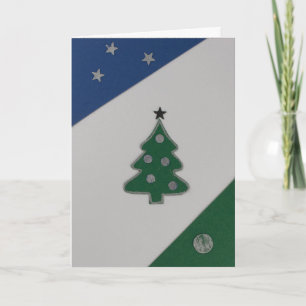 Personalise Christmas tree, blue sky, green grass Holiday Card