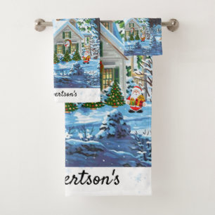 Personalise Christmas Winter Scene Santa Sleigh Ba Bath Towel Set