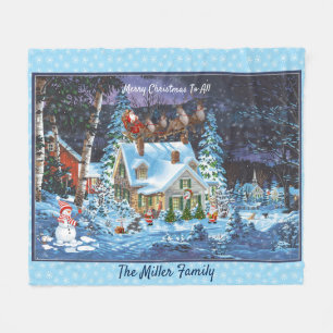 Personalise Christmas Winter Scene Santa Sleigh Th Fleece Blanket
