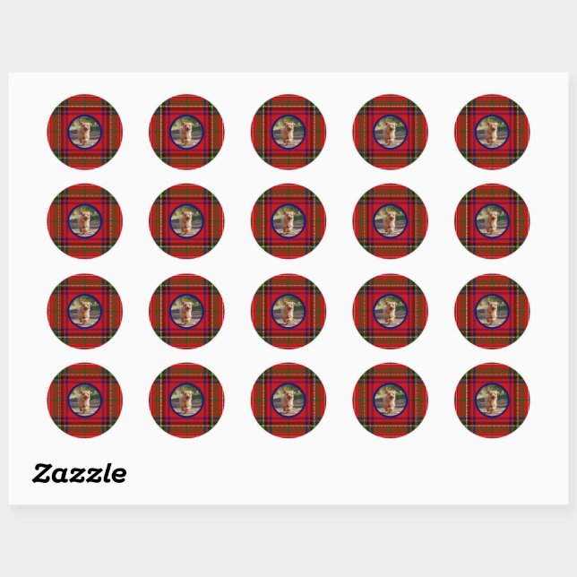 Personalise Clan Stewart Tartan Dog Picture Classic Round Sticker (Sheet)