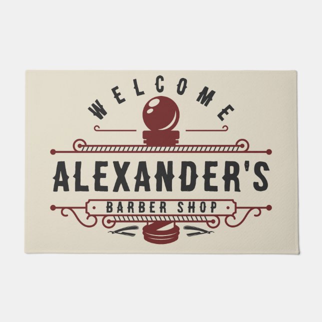 Personalise Classic Barber Shop Doormat (Front)