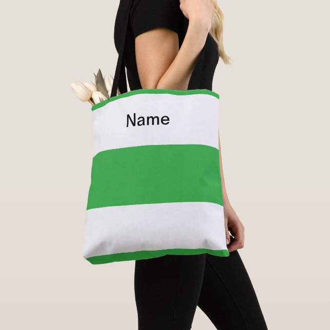 Personalise Classic Lime Green +  White Stripes Tote Bag (Close Up)