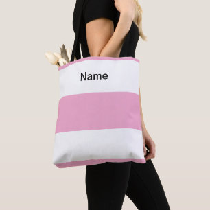 Personalise Classic Pastel Pink + White Stripes Tote Bag