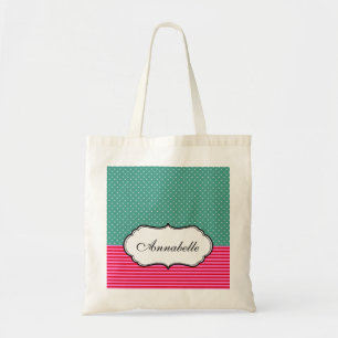Personalise Classic Polkadots Stripes Teal Pattern Tote Bag
