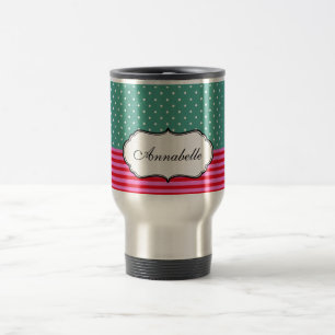 Personalise Classic Polkadots Stripes Teal Pattern Travel Mug