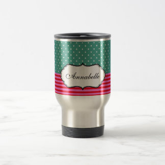 Personalise Classic Polkadots Stripes Teal Pattern Travel Mug