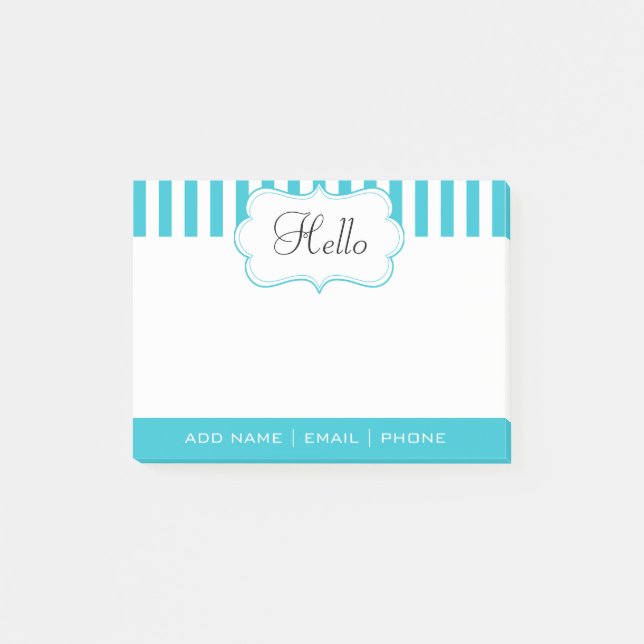 Personalise Classy Aqua Blue Stripes Post-it Notes (Front)
