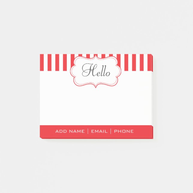 Personalise Classy Poppy Red Stripes Post-it Notes (Front)