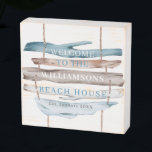 Personalise Coastal Driftwood Welcome Beach House Wooden Box Sign<br><div class="desc">Add your own custom text to this beautiful watercolor driftwood sign, use it as a welcome sign or anything else you like as you have the ability to change all five text areas to suit your needs. Exquisite watercolor design with driftwood connected by rope in turquoise, blue, white and brown...</div>